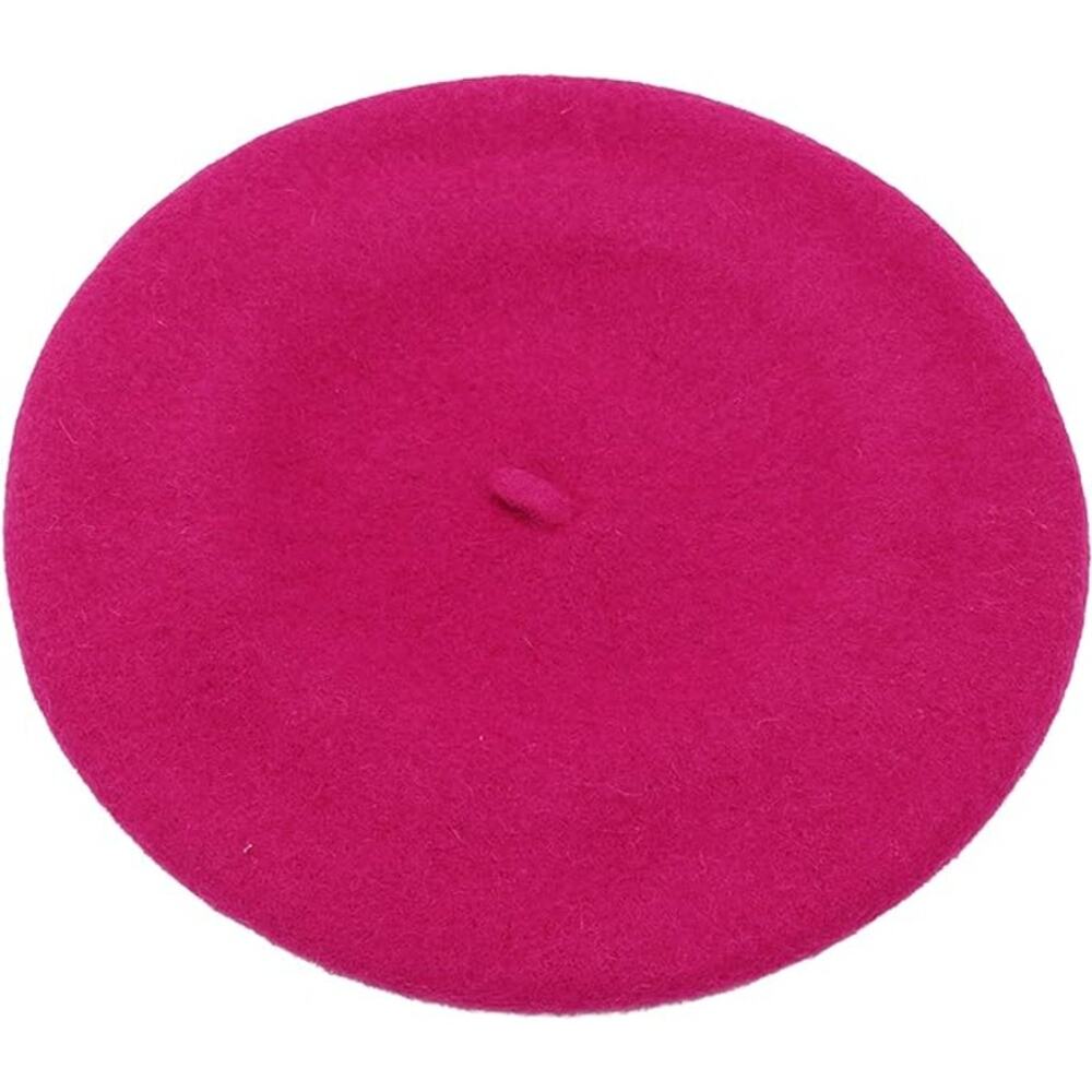 Vibrant Hot Pink Wool Beret for Women and Teens -  Cozy French Style Hat